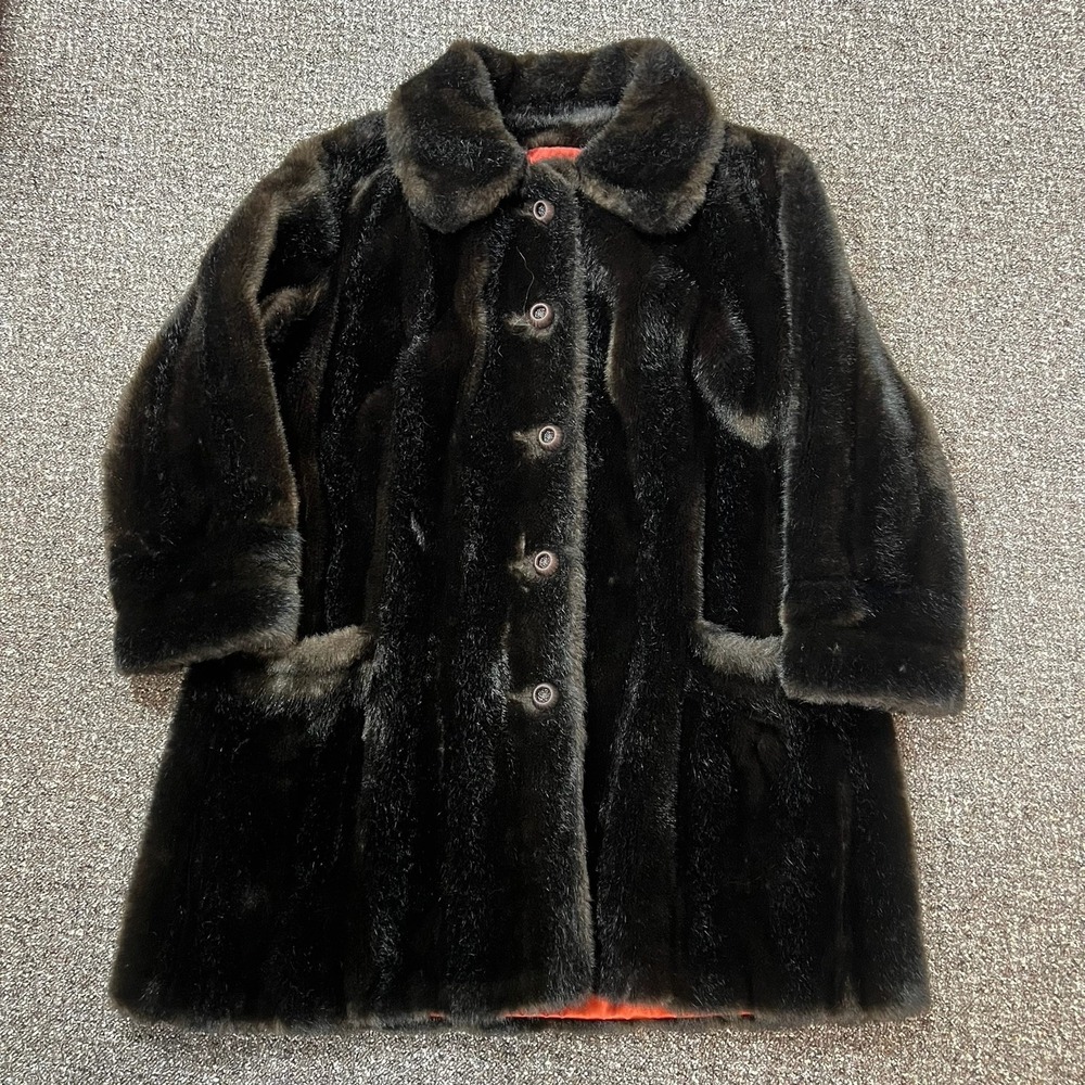 Tissavel Faix Fur Jacket True Vintage 1960s Black Lined Xl Womans